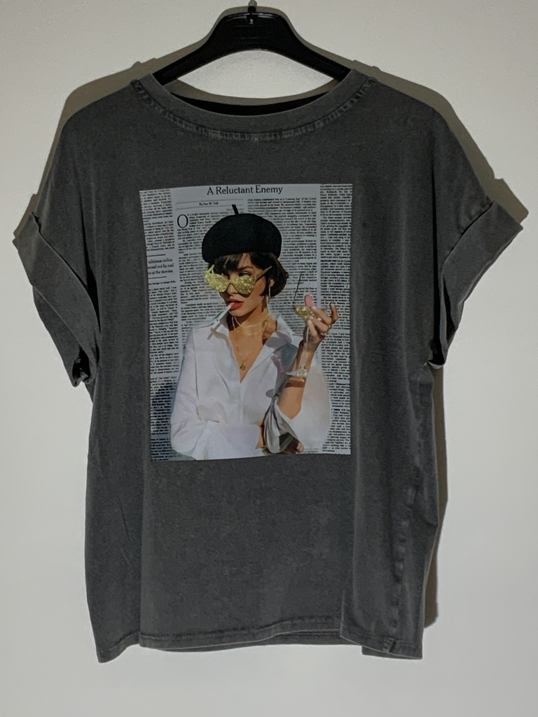 DA.DW.4305Giorn T-Shirt grau (Zeitungseite Frau) Gr36/38