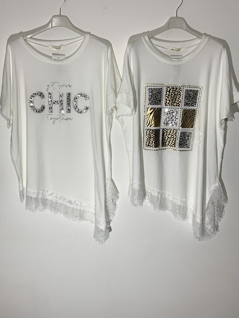 OZ.91293LW T-Shirt kurz Arm mit Spitzen