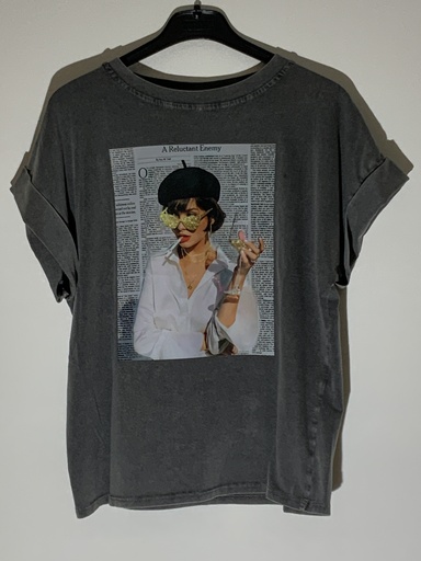 [P0007227] DA.DW.4305Giorn T-Shirt grau (Zeitungseite Frau) Gr36/38